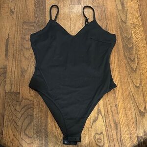 Black V-Neck Snap Bodysuit